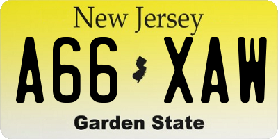 NJ license plate A66XAW
