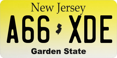 NJ license plate A66XDE
