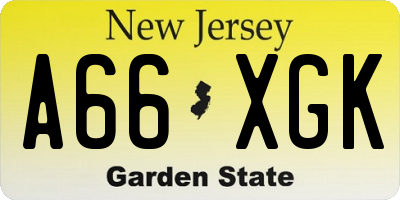 NJ license plate A66XGK