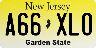 NJ license plate A66XLO