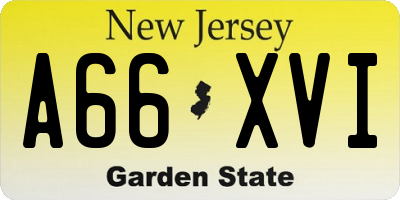 NJ license plate A66XVI