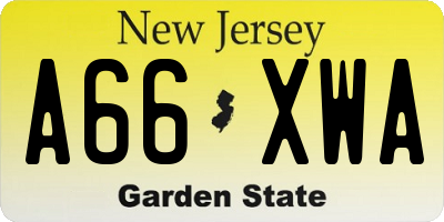 NJ license plate A66XWA