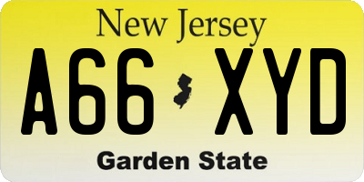 NJ license plate A66XYD