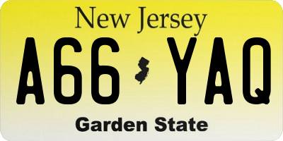 NJ license plate A66YAQ