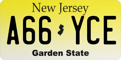 NJ license plate A66YCE