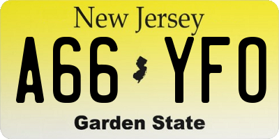 NJ license plate A66YFO