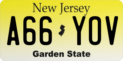 NJ license plate A66YOV