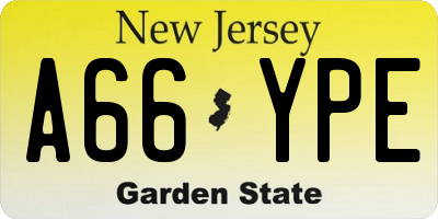 NJ license plate A66YPE