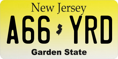 NJ license plate A66YRD