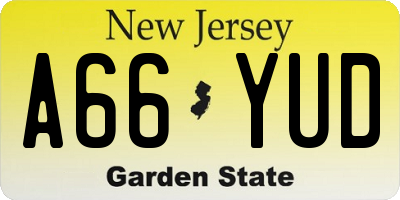 NJ license plate A66YUD