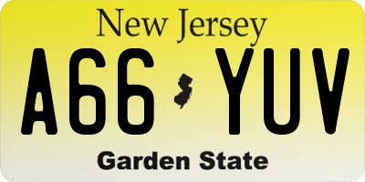 NJ license plate A66YUV