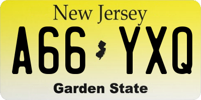 NJ license plate A66YXQ