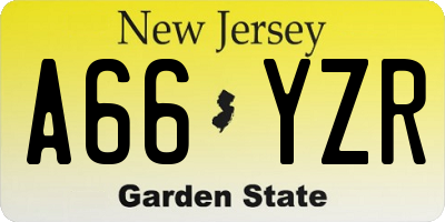 NJ license plate A66YZR
