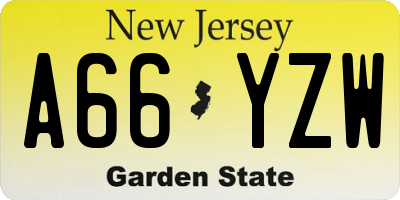 NJ license plate A66YZW