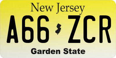 NJ license plate A66ZCR