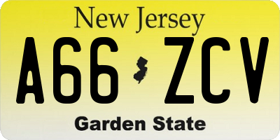 NJ license plate A66ZCV