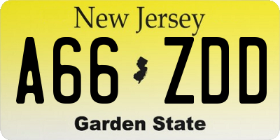 NJ license plate A66ZDD