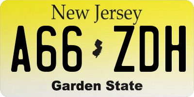 NJ license plate A66ZDH