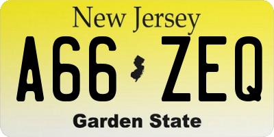 NJ license plate A66ZEQ