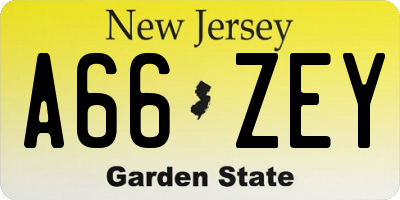 NJ license plate A66ZEY
