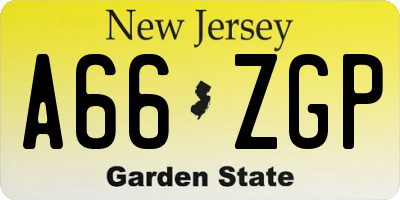 NJ license plate A66ZGP