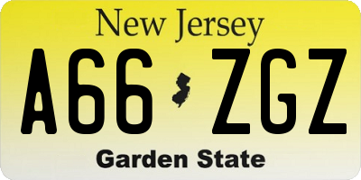 NJ license plate A66ZGZ