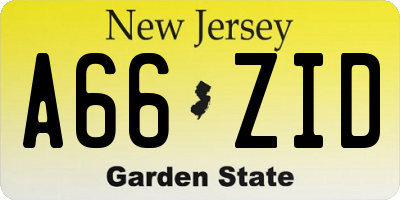 NJ license plate A66ZID