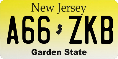 NJ license plate A66ZKB