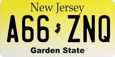 NJ license plate A66ZNQ