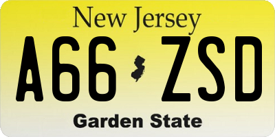 NJ license plate A66ZSD