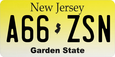 NJ license plate A66ZSN