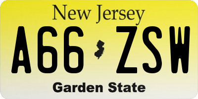 NJ license plate A66ZSW