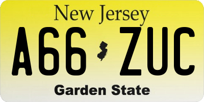 NJ license plate A66ZUC