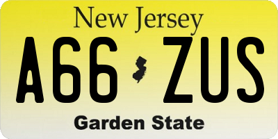 NJ license plate A66ZUS