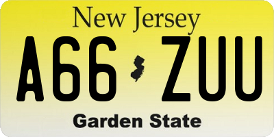 NJ license plate A66ZUU