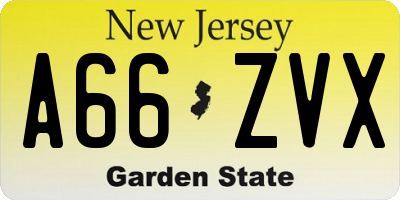 NJ license plate A66ZVX