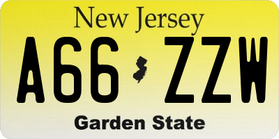 NJ license plate A66ZZW