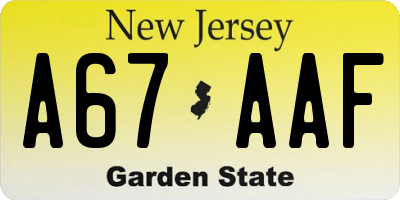 NJ license plate A67AAF