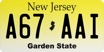 NJ license plate A67AAI