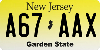 NJ license plate A67AAX