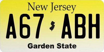 NJ license plate A67ABH