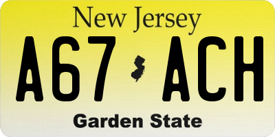 NJ license plate A67ACH