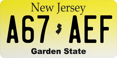 NJ license plate A67AEF