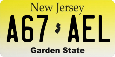 NJ license plate A67AEL