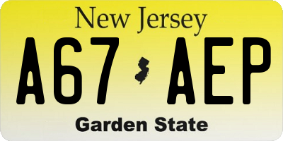 NJ license plate A67AEP