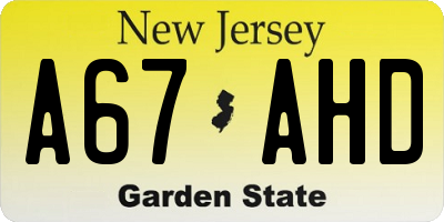NJ license plate A67AHD