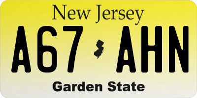 NJ license plate A67AHN