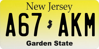 NJ license plate A67AKM