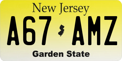 NJ license plate A67AMZ