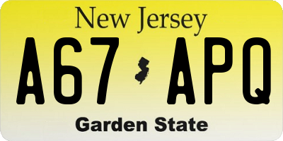 NJ license plate A67APQ